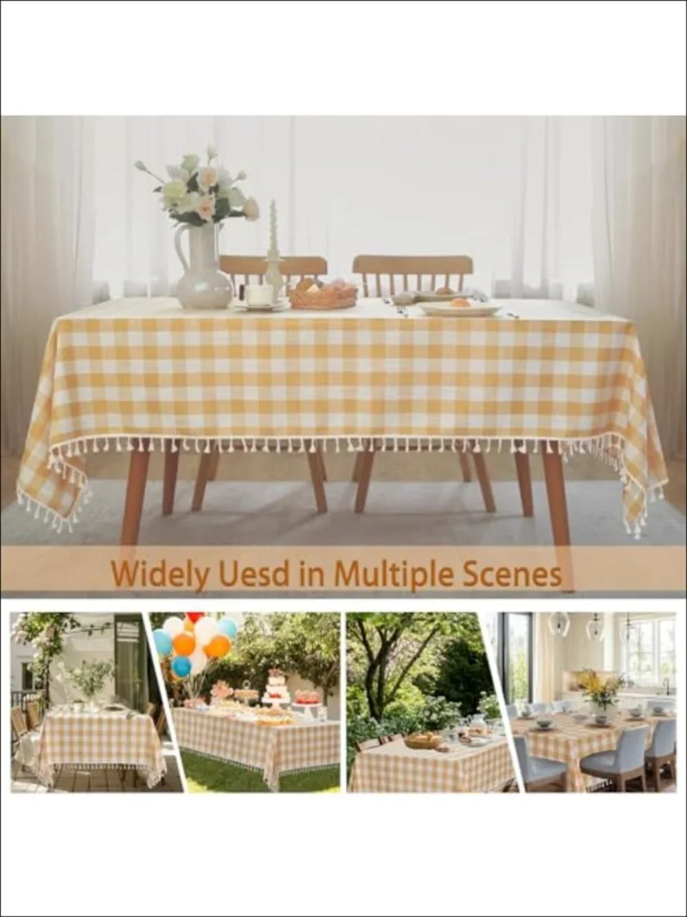 Cotton Linen Gingham Tablecloth Tassel 55x75 Rectangular Dining